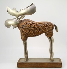 Weihnachten Deko Elch Handgeschnitzte Elchfigur Winterzeit Skulptur ca. 36 cm