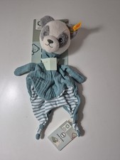 Steiff Schmusetuch Paco Panda Petrol blau gestreift Stofftier Handmade NEU
