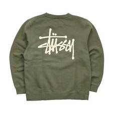Stüssy Basic Pullover Sweatshirt Sweater Pulli Khaki Spellout Big Print Back Top