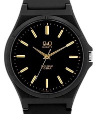 Q&Q by Citizen Uhr Silikon Armbanduhr 10 Bar Sportlich Wasserdicht Schwarz Gold