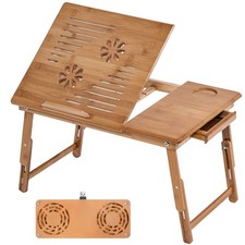 Laptoptisch aus Holz, höhenverstellbar, mit USB-Doppellüfter braun B-Ware