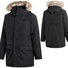 Adidas Originals Pad Fur Parka Herren Winter Mantel Winter Jacke Pelz schwarz L