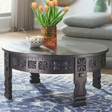 Couchtisch Massivholz 80cm rund Wohnzimmertisch orientalischer Boho Design