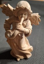 Engel mit Horn Holz Handgeschnitzt 10cm