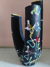 Albisola dreiarmige Vase Italien Lava Optik mit Spritzdekor 50er Jahre sehr rar