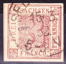 Sachsen Nr. 1 Fournier Fälschung Stempel Sebnitz , Trennline links