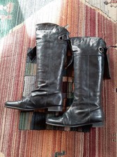 Damenstiefel Gr.41 mit Hohem Schaft Schwarz Leder Made in Spain