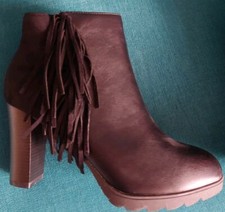 Stiefeletten Ankle Boots Schwarz Fransen Absatz 9 cm Vegan Gr 41