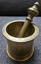 Antiker Mörser mit Stößel INDIEN Bronze / Messing