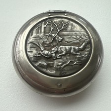 Alte Tabakdose Blechdose Tabakiere Fuchs und Fasan Zinnreliev Dose