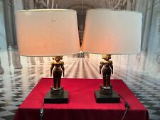 PAAR TISCHLAMPEN ASIA FIGUREN SKULPTUREN HOLZ HANDGESCHNITZT