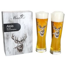 Alois 2er Set Weizenbierglas 0,5 L Hirschmotiv Geschenkverpackung