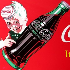 COCA COLA Sprite Boy = Altes Emailschild Atlanta dat. 1990 TOP Limo GREEN BOTTLE