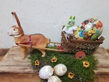 Antikes Oster Hasen Gespann Füll Box Candy Container mit Wagen Pappmache alter X