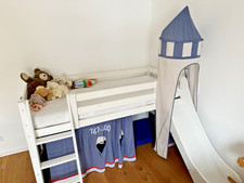 Kinderbett, Hochbett mit Rutsche, Turm und Vorhänge - Ritterburg, Betten Burg