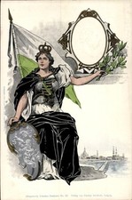 Präge Litho Dresden, Saxonia mit Fahne und Schild, Portrait König... - 11001860