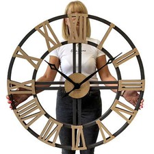  FLEXISTYLE Groß EKO wanduhr XXL ohne tickgeräusche Eiche Schwarz und Eiche 80cm