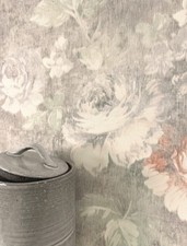 Tapete Vliestapete Grau Rosen Pfingstrosen Blätter Vintage Blumentapete