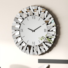 XXL Wanduhr 80 cm römische Ziffern mit Dekospiegel Modern lautlos Wandspiegel 