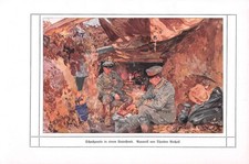 Schachpartie in einem Unterstand - Theodor Rocholl - 1915 - 1WK Militär ~16x24cm