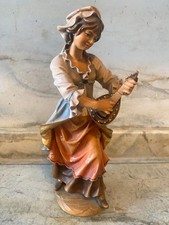 Original Conrad Moroder Holzfigur – Mädchen mit Mandoline – 23 cm – Südtirol Han