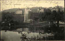 Aue Sachsen 1909 Erzgebirge Partie Teichanlagen Teich Fontäne Wasser Park Häuser