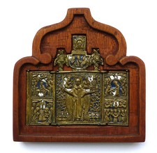 Russische Ikone Bronze Antik Original Brass Icon Triptychon Um 1800