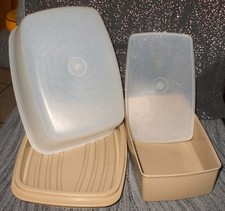 Tupperware-Gefrierbehälter+Brotdose-Brotbox-Aufbewahrung-Dosen-Vintage-Beige