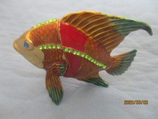 Schöne Schmuckdose Pillendose Fisch emailliert Höhe 96mm Länge 92mm Breite 47mm