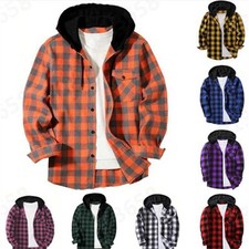 Herren Hemd Flanellhemd Langarm Hemd Holzfäller Kragen Freizeithemd Hoodie