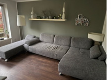 Sofa- Set Flavia + Hockerbank mit Funktion gebraucht, Füsse Metall Silber Chrome
