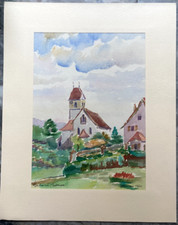 ::HOFFMANN -AQUARELL BODMAN-LUDWIGSHAFEN BODENSEE KIRCHE BAYERN SELTEN ANTIK