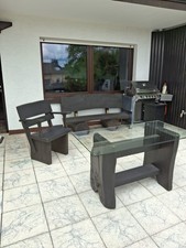 Rustikale Gartenmöbel,Massivholz Eiche,Bank 160 cm lang,Tisch 130x65 cm,Arml.