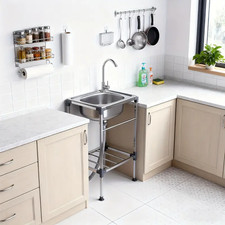 Edelstahl-Spüle mit Ablage