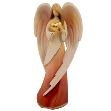 Engel Hape Schnitzerei Südtirol Flamingo mit Herz rot blau gebeizt 15 cm Holz