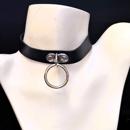 Halsband schwarz leder ring - schwarz, o-ring