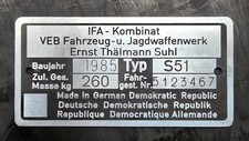 Typenschild Gravur beschriften Simson S50 S51 S70 SR4 SR2 KR50 KR51 OHNE SCHILD