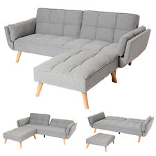 B-Ware Schlafsofa MCW-K18 mit Ottomane, Schlaffunktion 218x175cm, Stoff hellgrau