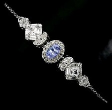 925Sterling Silber Armband, Edelsteine Echt Tansanit 585Karat...Weiß Vergoldung 
