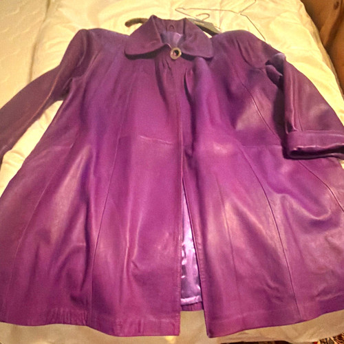 Damen leder mantel lila - damen,