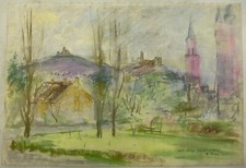 Pastell "Blick auf eine Stadt - Am Klapptor" Nachlass Mappe Lange