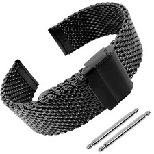 18. 20. 22. 24mm Edelstahl Milanaise Mesh-Uhrenarmband Schwarz Metall Ersatz Neu