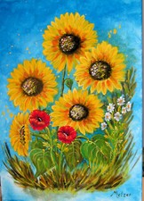 Gemälde Sonnenblumen mit Mohn
