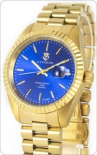 CAVADINI Herrenuhr Leonardo CV-330J Datum Lupe Edelstahl gold-blau Klassiker