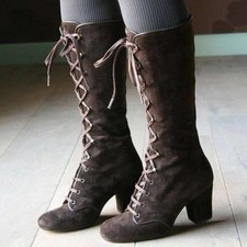 Frauen flache niedrigen Absätzen Kniehohe Stiefel Damen breite Wade Reit schuhe