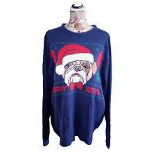 Weihnachtspullover Ugly Sweater Strickpulli blau Frenchi Bulldogge Gr XXL