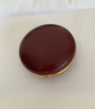 GOLDPFEIL Dose Leder Messing weinrot Bordeaux  vintage für Sammler  Ø 7,8 cm