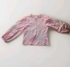 Damen AltRosa Ballon Arm 100% Baumwolle Bestickte Bluse Hemd Cut-Outs Gr 36