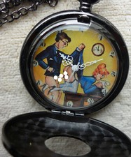 Sprungdeckel Taschenuhr Antik Style - Zifferblatt mit Erotik Motiv + Uhrenkette