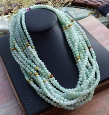 1pcs Green Yellow Natural A JADE Jadeite Bead beads Necklace 20 inches 